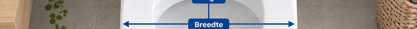 WC-bril opmeten: illustratie met de lengte, breedte en montageafstand voor het kiezen van de juiste toiletbril.