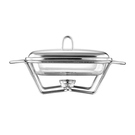 Altom Design Meteor vierkante Buffetwarmer 1,8L - Chafing Dish / Warmhoudbak Roestvrijstalen Deksel en glazen schaal - RVS
