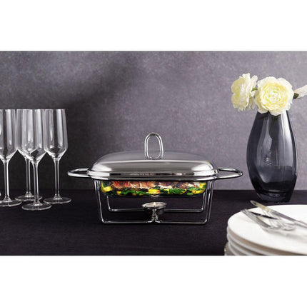 Altom Design Meteor vierkante Buffetwarmer 1,8L - Chafing Dish / Warmhoudbak Roestvrijstalen Deksel en glazen schaal - RVS