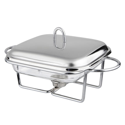 Altom Design Meteor vierkante Buffetwarmer 1,8L - Chafing Dish / Warmhoudbak Roestvrijstalen Deksel en glazen schaal - RVS