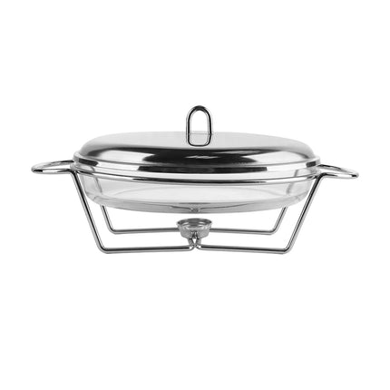 Altom Design Meteor ovalen Buffetwarmer 3,3L - Chafing Dish / Warmhoudbak Roestvrijstalen Deksel en glazen schaal - RVS