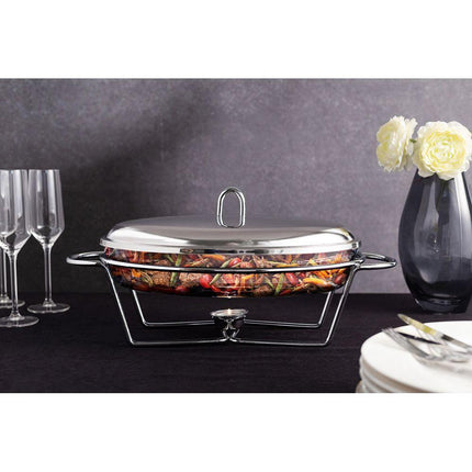 Altom Design Meteor ovalen Buffetwarmer 3,3L - Chafing Dish / Warmhoudbak Roestvrijstalen Deksel en glazen schaal - RVS