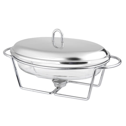 Altom Design Meteor ovalen Buffetwarmer 3,3L - Chafing Dish / Warmhoudbak Roestvrijstalen Deksel en glazen schaal - RVS