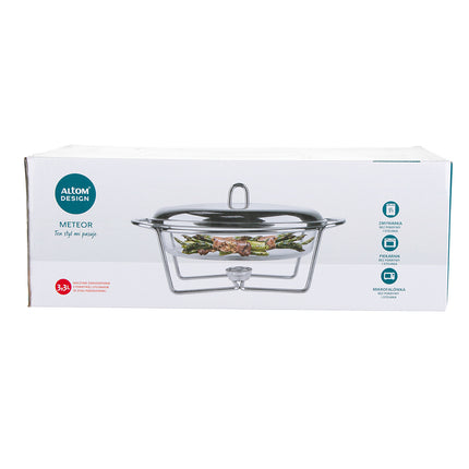 Altom Design Meteor ovalen Buffetwarmer 3,3L - Chafing Dish / Warmhoudbak Roestvrijstalen Deksel en glazen schaal - RVS