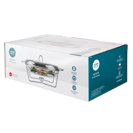 Altom Design Meteor ovalen Buffetwarmer 3,3L - Chafing Dish / Warmhoudbak Roestvrijstalen Deksel en glazen schaal - RVS
