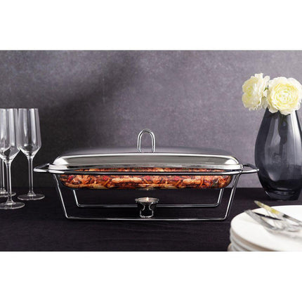 Altom Design Meteor Rechthoekige Buffetwarmer 3,0L - Chafing Dish / Warmhoudbak Roestvrijstalen Deksel en glazen schaal - RVS