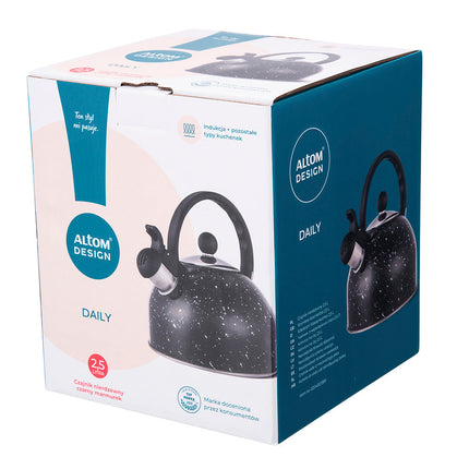 Altom Design Hot Drop fluitketel RVS zwart / antraciet marmer look 2.5 Liter - ook geschikt voor inductie