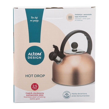Altom Design Hot Drop fluitketel RVS hoogglans Rosé Goud 2.5 Liter - ook geschikt voor inductie