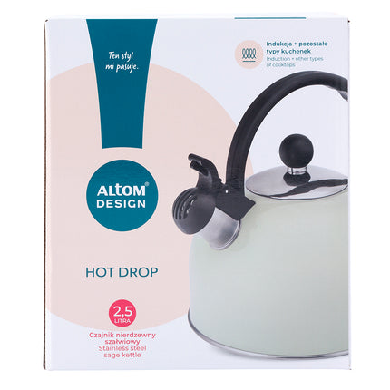 Altom Design Fluitketel RVS 2.5L –Glans Mint Groen – Voor Inductie – Met Fluitje & Koel Handvat – Alle Warmtebronnen
