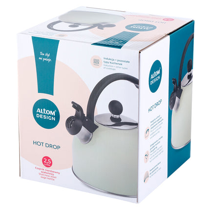 Altom Design Fluitketel RVS 2.5L –Glans Mint Groen – Voor Inductie – Met Fluitje & Koel Handvat – Alle Warmtebronnen