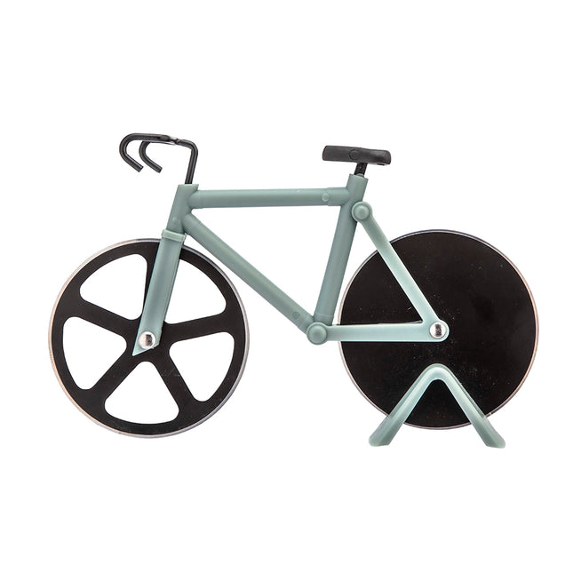 Altom Design Pizzasnijder Met Antiaanbaklaag - Uniek Design Met 2 Messen - Racefiets Met Standaard - Groen - Pizza Mes