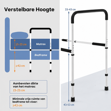 Bedbeugel voor Senioren – Bedgreep voor Uit Bed Stappen – Verstelbare Bedhek – Bedsteun voor Ouderen – Valpreventie – Wit