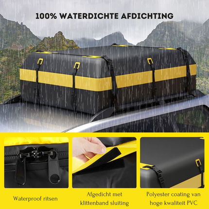 Trendmix Waterdichte Opvouwbare Autodaktas 595 L Zwart/Geel - Dakkoffer - Dakbagagetas - Autodaktas Bagagedrager