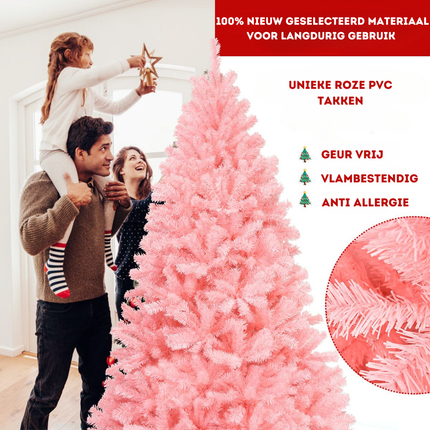 Trendmix Roze Kunstkerstboom 225 cm – 1258 Takken – Volle Boom – Scharnierende Sparren – Metalen Standaard – PVC