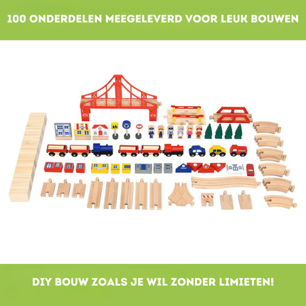 Trendmix 2-in-1 Houten Montessori Treinset En Speeltafel Met Lade 78 x 63 x 33 Cm - 100 Delige Speelset - STEM Speelgoed