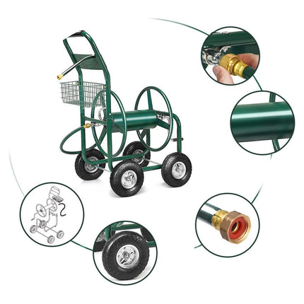Trendmix Tuinslanghaspel XXL – Metalen Slangenwagen met 4 Luchtwielen – 80m Capaciteit – Anti-slip Handgreep – Groen