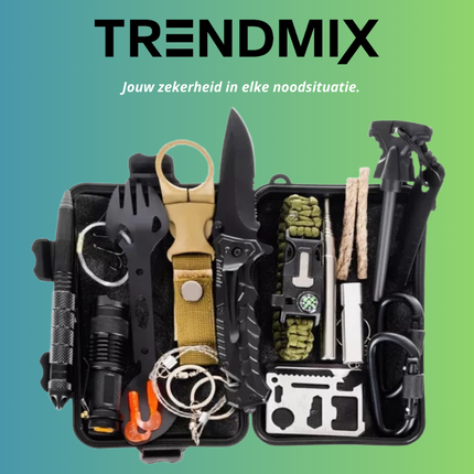 Trendmix Survival Kit 32-in-1 – Waterdicht Overlevingspakket – Outdoor Noodpakket – Compacte Survival Set met Mes, Vuurstarter, Zaklamp en Tools