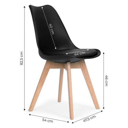 Modern Home Set Van 4 Eetkamerstoelen - Kuip Stoelen Met Eco-Leer Kussen En Beukenhouten Poten - Zwart