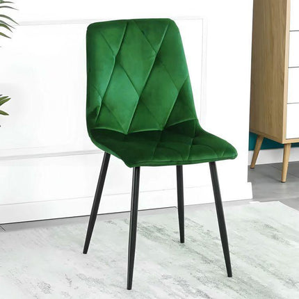 Modern Home Set van 4 Gewatteerde Fluwelen Stoelen Groen - Eetkamerstoelen - Woonkamerstoelen Met Metalen Poten