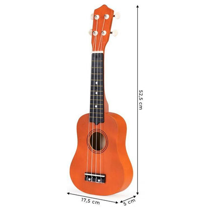 Ecotoys houten kinder ukelele/ gitaar met 4 snaren en 12 frets 17,5 x 5 x 52,5 cm bruin