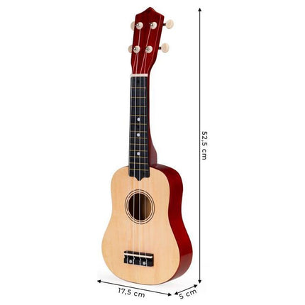 Ecotoys houten kinder ukelele/ gitaar met 4 snaren en 12 frets 17,5 x 5 x 52,5 cm beige