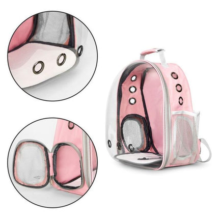 Petsi rugzak drager transporter voor hond of kat tot 5 kg - Transparante capsule rugzak met kussen - Roze