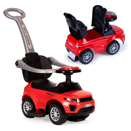 3 in 1 sportauto loopauto met geluiden en claxon op het stuur belastbaar tot 25 kg rood