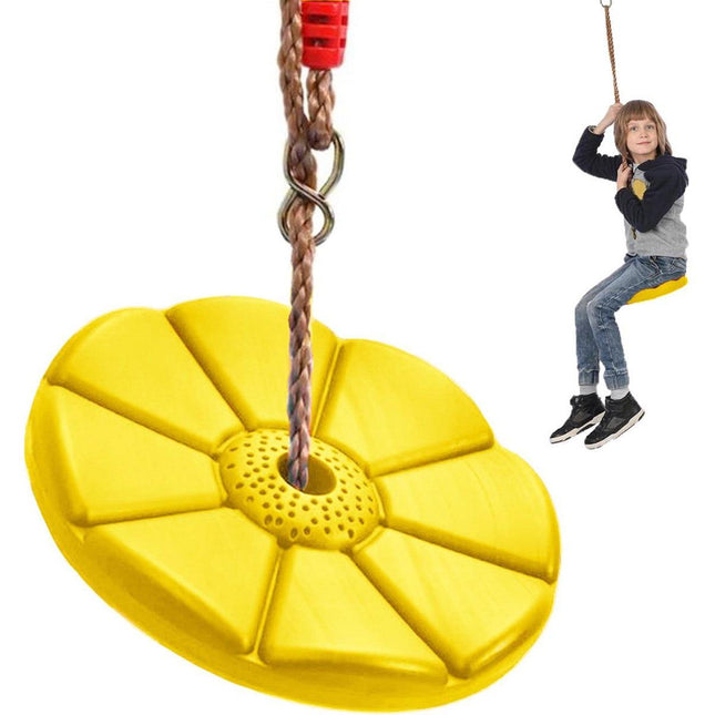 Schotelschommel voor kinderen max 75 kg belasting geel - Ronde schommel - Makkelijk op te hangen - Touwlengte 110 t/m 190cm