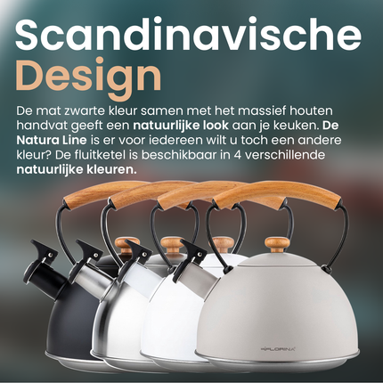 Florina Natura Line fluitketel RVS mat zwart 2.3 Liter - ook geschikt voor inductie