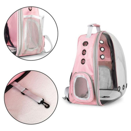 Petsi rugzak drager transporter voor hond of kat tot 5 kg - Transparante capsule rugzak met kussen - Roze