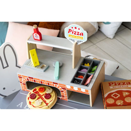 Ecotoys 34-delige houten pizzaria speelgoed set inclusief accessoires