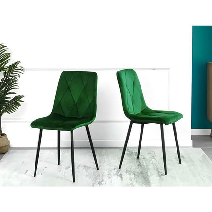 Modern Home Set van 4 Gewatteerde Fluwelen Stoelen Groen - Eetkamerstoelen - Woonkamerstoelen Met Metalen Poten
