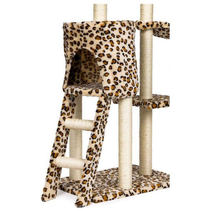 Petsi luxe XL katten krabpaal met meerdere speelmogelijkheden en niveaus 138 cm luipaard print
