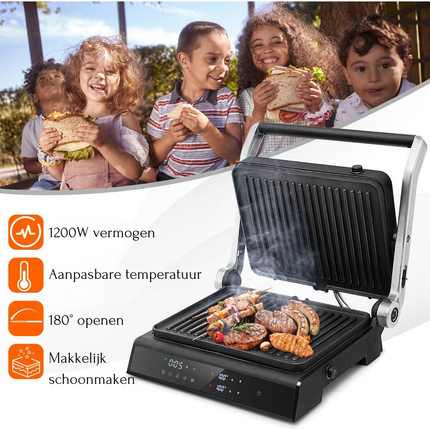 Trendmix XL Contactgrill 3-in-1 – Elektrische Multigrill met LED-display – 230 °C – Antiaanbaklaag – 5 Kookstanden – Zwart