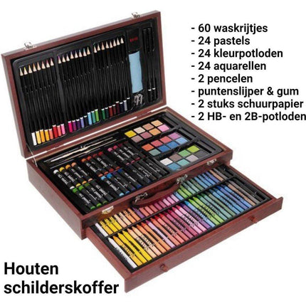Maaleo Luxe Kunst Schilderskoffer - Tekenkoffer - Schilderkist 113 Delig - Schilderset - Tekendoos met Houten Materiaal