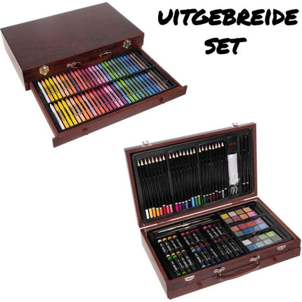 Maaleo Luxe Kunst Schilderskoffer - Tekenkoffer - Schilderkist 113 Delig - Schilderset - Tekendoos met Houten Materiaal
