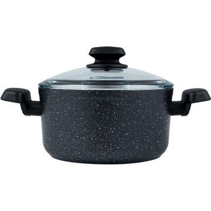 Korkmaz Ornella Braadpan 24 cm – Aluminium Pan 5L Met Deksel – 5-Laags Antiaanbaklaag – Marmerlook – Voor Inductie en Alle Warmtebronnen