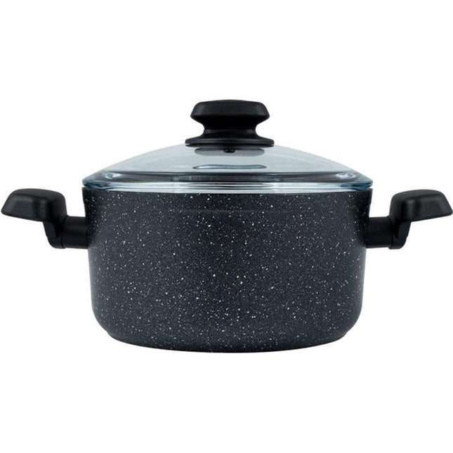 Korkmaz Ornella Braadpan 24 cm – Aluminium Pan 5L Met Deksel – 5-Laags Antiaanbaklaag – Marmerlook – Voor Inductie en Alle Warmtebronnen