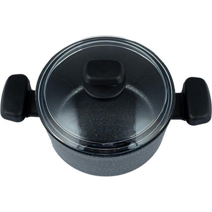 Korkmaz Ornella Braadpan 24 cm – Aluminium Pan 5L Met Deksel – 5-Laags Antiaanbaklaag – Marmerlook – Voor Inductie en Alle Warmtebronnen