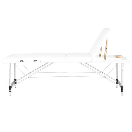 Aluminium Lichtgewicht Massagetafel Inklapbaar met 3 Zones Wit - Inclusief Draagtas - Behandeltafel In Hoogte Verstelbaar - Behandelbank