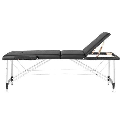 Aluminium Lichtgewicht Massagetafel Inklapbaar met 3 Zones Zwart - Inclusief Draagtas - Behandeltafel In Hoogte Verstelbaar - Behandelbank