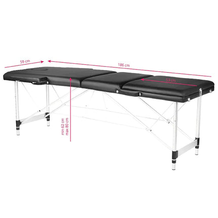 Aluminium Lichtgewicht Massagetafel Inklapbaar met 3 Zones Zwart - Inclusief Draagtas - Behandeltafel In Hoogte Verstelbaar - Behandelbank