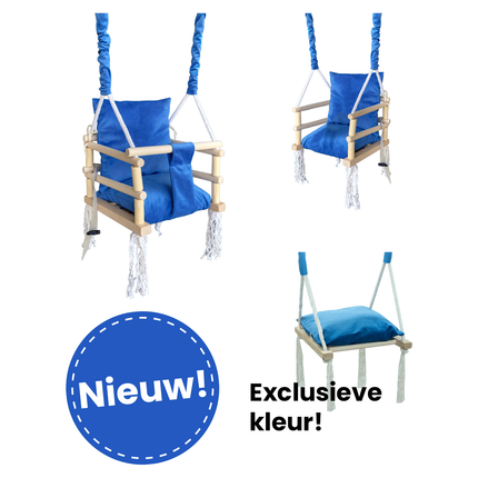 Luxe houten 3 in 1 blauwe meegroei baby schommel en kinder schommel – Baby swing – Schommel die meegroeit met je kindje - Schommelstoel - Schommels - handgemaakt