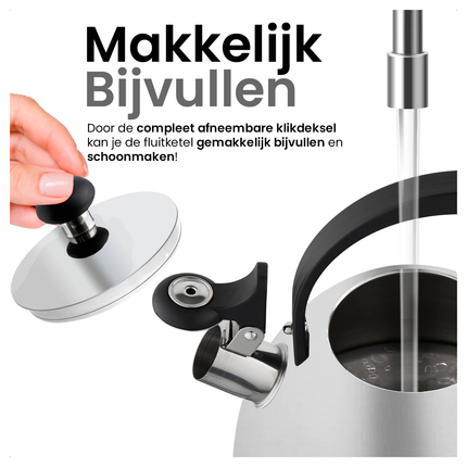 2de kansje Florina Brillo fluitketel geborsteld RVS zilver 2.5 Liter - ook geschikt voor inductie