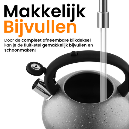 Florina Lava fluitketel RVS zwart / grijs 2.5 Liter - ook geschikt voor inductie
