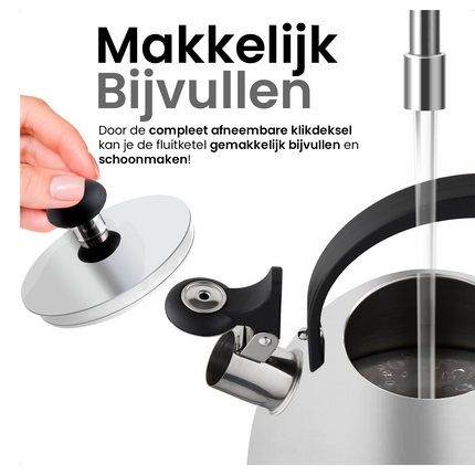 Florina Brillo fluitketel geborsteld RVS zilver 2.5 Liter - ook geschikt voor inductie
