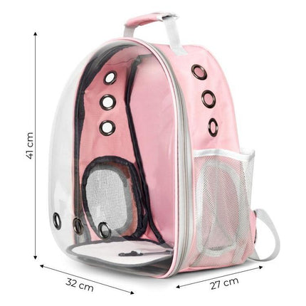 Petsi rugzak drager transporter voor hond of kat tot 5 kg - Transparante capsule rugzak met kussen - Roze