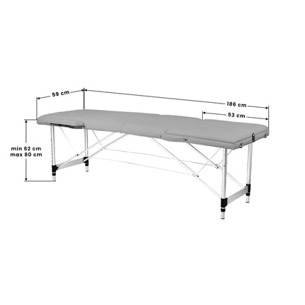 Aluminium Lichtgewicht Massagetafel Inklapbaar met 3 Zones Grijs - Inclusief Draagtas - Behandeltafel In Hoogte Verstelbaar - Behandelbank