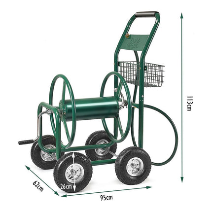 Trendmix Tuinslanghaspel XXL – Metalen Slangenwagen met 4 Luchtwielen – 80m Capaciteit – Anti-slip Handgreep – Groen