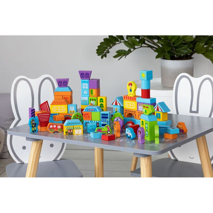 Ecotoys houten speelblokken met sorteerder in stad thema 23 x 20.5 x 20.5 cm